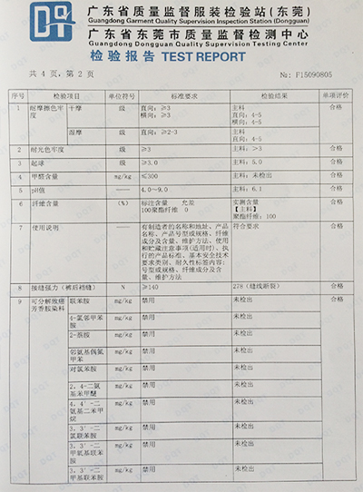 通榮制衣檢驗(yàn)報(bào)告